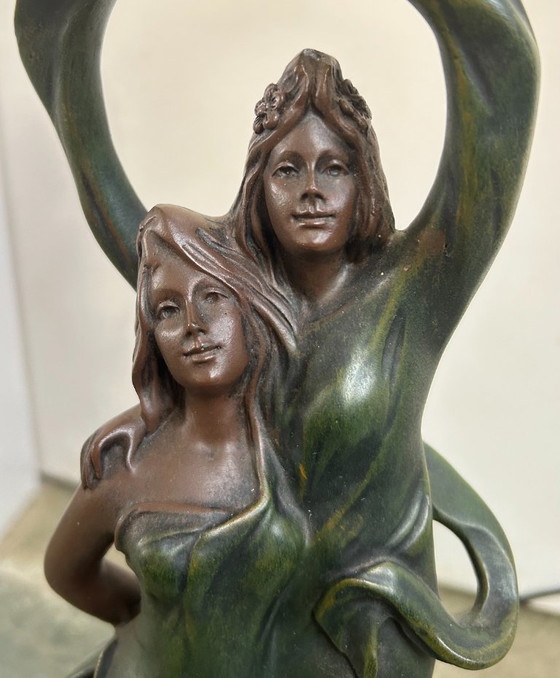 Lámpara de Mesa Art Nouveau 2 Ninfas August Moreau – Auguste Moreau, Lámparas de mesa, Other, Metal (photo 4 of 16)