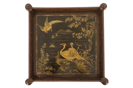 Image 1 of Klein bijzettafeltje met lakdecoratie in Japanse stijl. Periode Napoleon III.