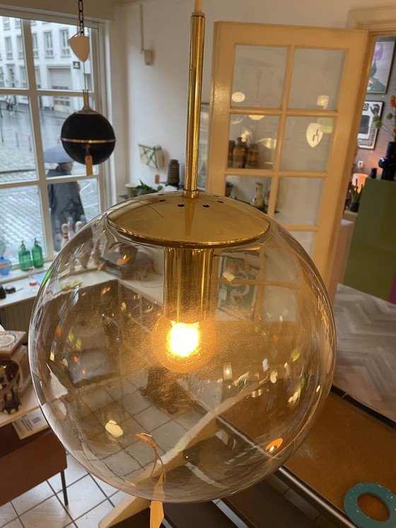 Image 1 of Large Ball Lamp, Smoke Glass, Glashutte Limburg 1970