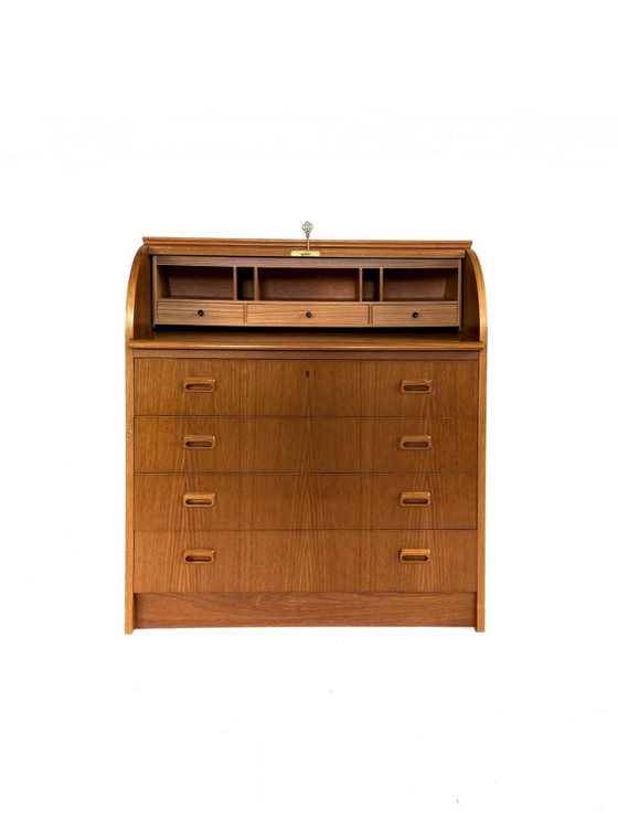 Image 1 of Vintage Danish teak roll-top secretary desk '60