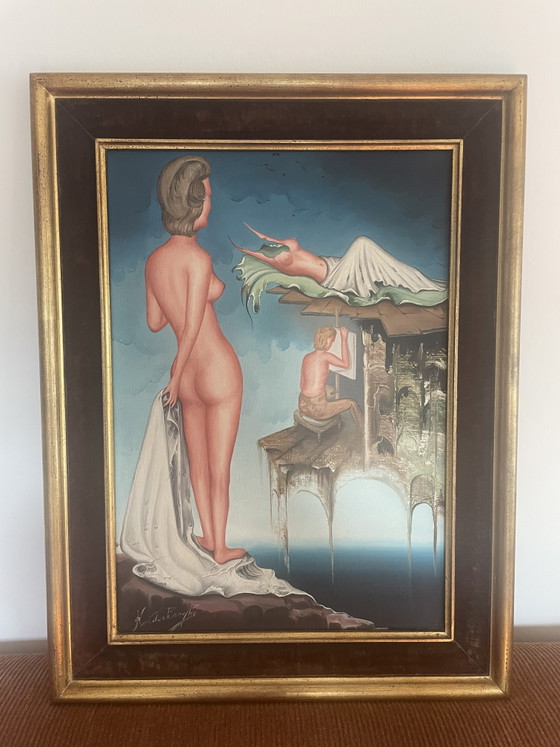 Image 1 of Dipinto surrealista originale – André Vanderhaeghe (Surrealismo magico, 35x50 cm)