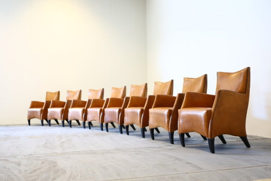 Image 1 of 8x Model Bergere Bart van Bekhoven for Artistiek Breda sheepskin dining chairs