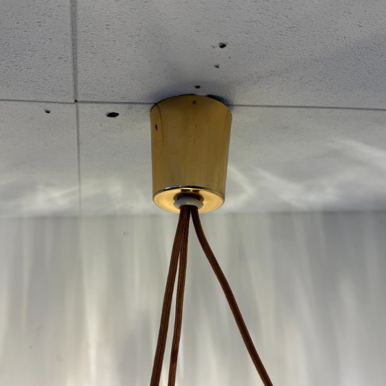 Image 1 of Vintage amberkleurige plafondlamp met 3 kappen