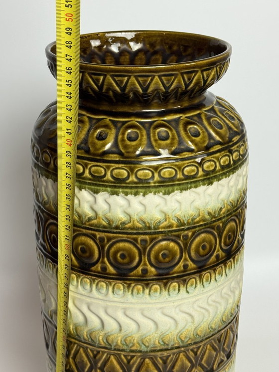 Image 1 of Large West Germany Ceramic Vase – Bax, Model 92-45 – Moss Green & Cream. Germany, 1960s.