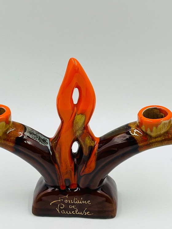 Image 1 of Vallauris dubbele kandelaar, vintage keramiek van Fontaine de Vaucluse