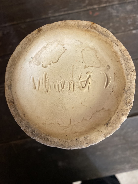 Image 1 of Vase Ancien Marius GIUGE Fat Lava Céramique Écumes Gris & Blanc Vintage #D384