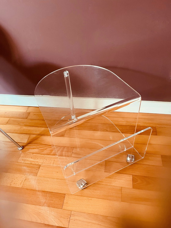 Image 1 of 80's Acrylic side table on wheels + reading material
