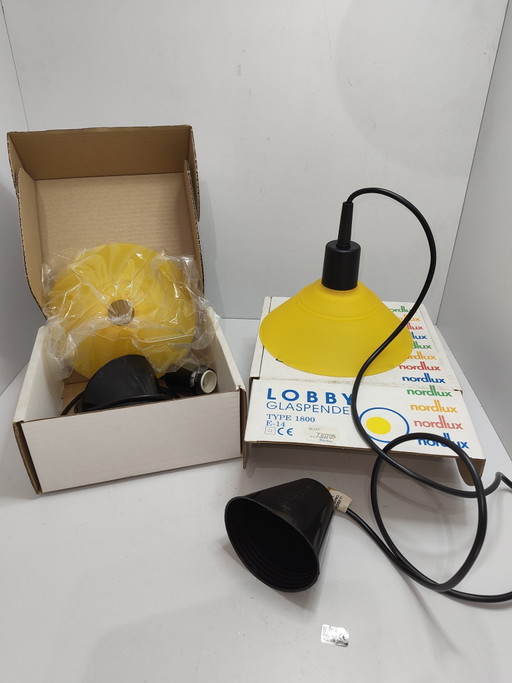 Ensemble de suspensions en verre Nordlux Lobby 1800, lampes suspendues jaunes – hanglampen, Glass