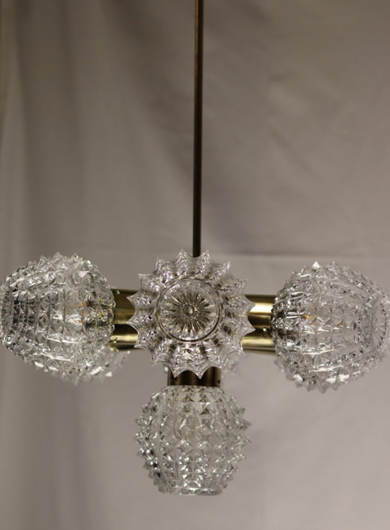 Image 1 of Kamenický Šenov “Ježko” Chandelier – Czech Vintage Design Classic (1970s, Crystal & Brass)
