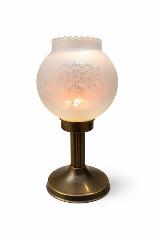 Art Deco Votive Candle Holder - Frosted Etched Glass & Brass Base - 1930s