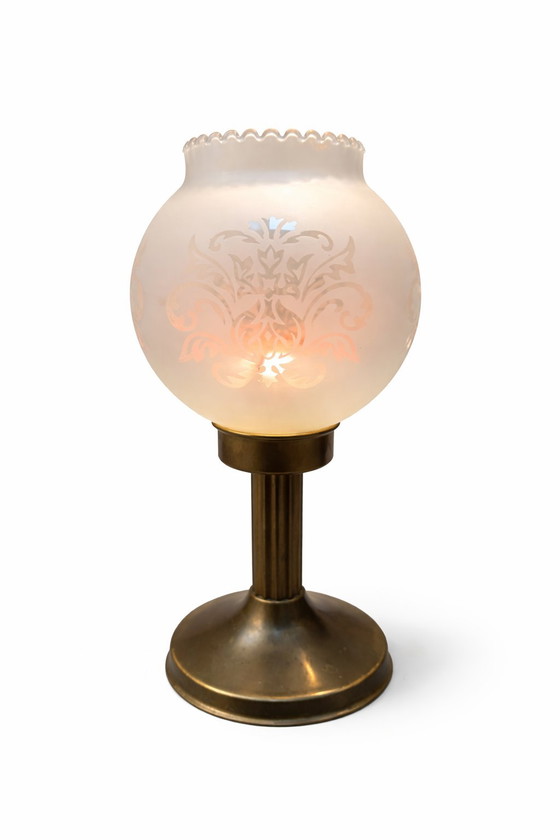 Image 1 of Art Deco Votive Candle Holder - Frosted Etched Glass & Brass Base - 1930s