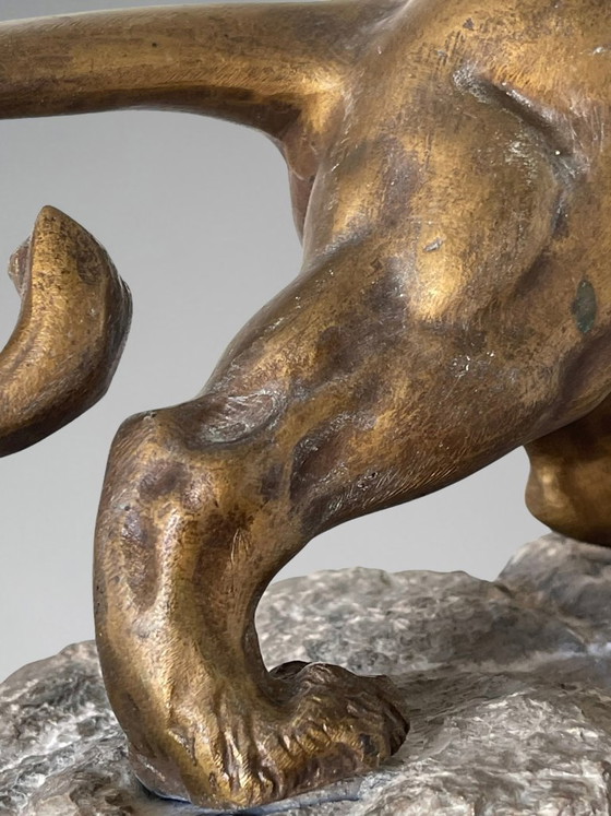 KRAKOWKI — León rugiendo sobre su roca, importante Esculturas de bronce artístico y roca (28,3 kg) – Stone (photo 13 of 21)
