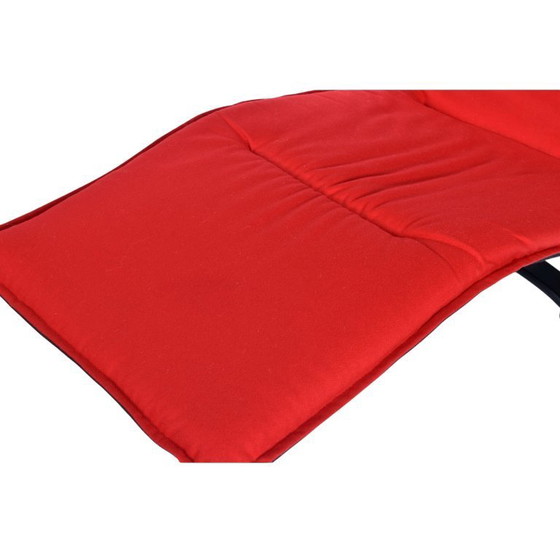 Image 1 of Westnofa Norwegian Black Leather and Red Wool Reversible Scandinavian Modern Chaise Lounge