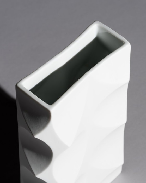 Image 1 of Heinrich Fuchs Lorenz Hutschenreuther “ARCHAIS” Bisque Porcelain Vase Duo Op-Art
