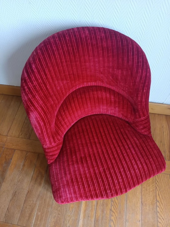 Image 1 of Rode fluwelen paddenstoelfauteuil met franjes
