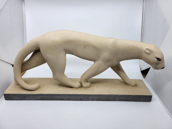 Image 1 of Panther of Saint Radegund in crisp earthenware, France, Art Deco, 1935