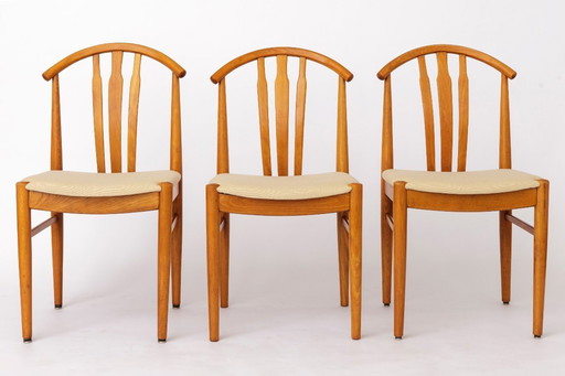 Juego de 3 sillas suecas vintage | Carl-Ewert Ekström | Sillas de comedor de madera de haya de los años 70
