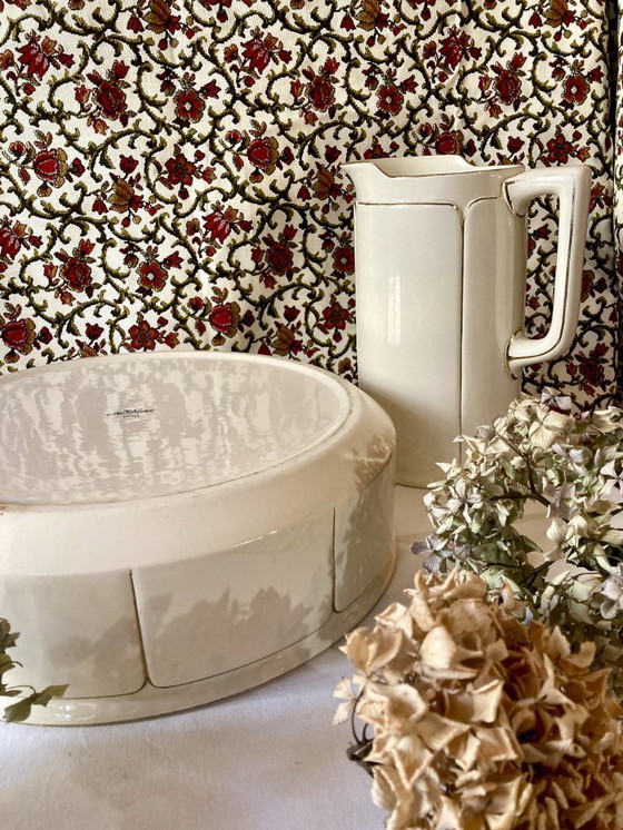 Image 1 of Sarreguemines earthenware washbasin and jug