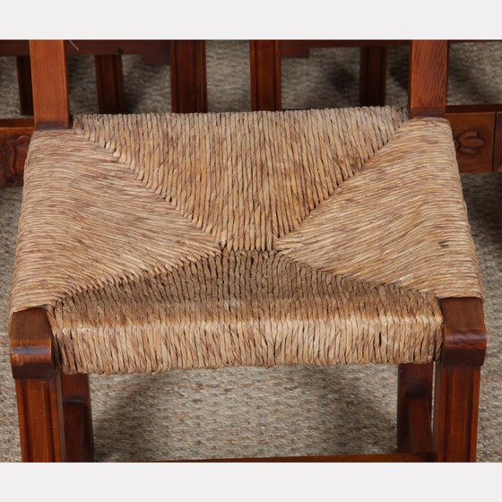Image 1 of Set of 6 straw-seated wooden chairs, French work, 1950