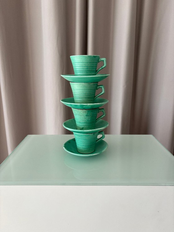 Set di 4 Tazzine e Piattini da Caffè Espresso in Ceramica Studio Verde Giada Vintage – Smaltato a Mano (photo 3 of 13)