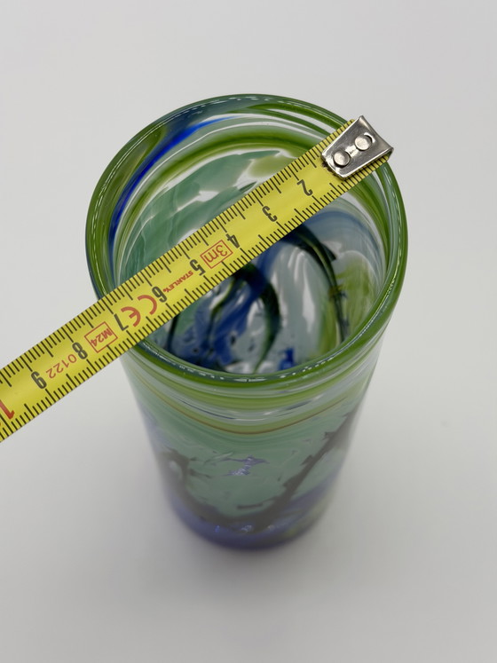 Image 1 of Vintage hand-blown design vase – Artefuego La Palma – blue/green glass art