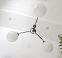 Vintage Chandelier With Opal Glass Globes / Mid Century Modern 3-Arm Pendant Light / Chrome Retro Ceiling Lamp 1960s