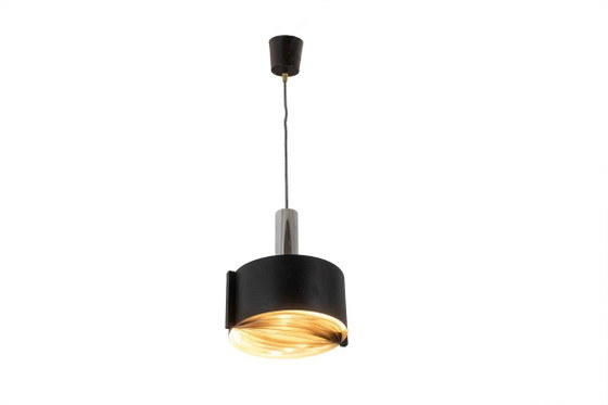 Image 1 of Suspension en métal laqué noir et chromé. Années 1960.