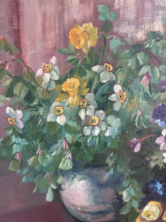 Large vintage original floral still life painting with fruit – Paintings & Drawings, Wood, Canvas (photo 7 of 21)