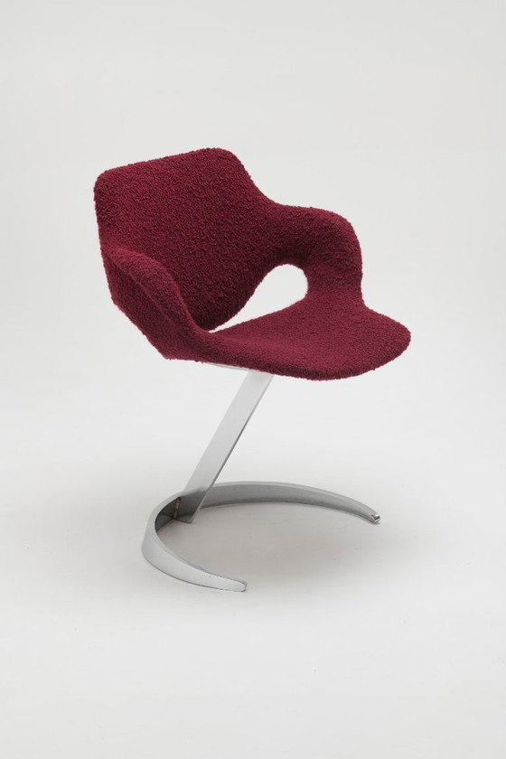 Image 1 of  Sculptural "Scimitar" Dining Set in Burgundy Bouclé - Boris Tabacoff