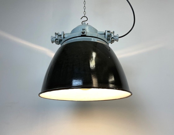 Image 1 of Grey Explosion Proof Lamp with Black Enameled Shade, 1970s