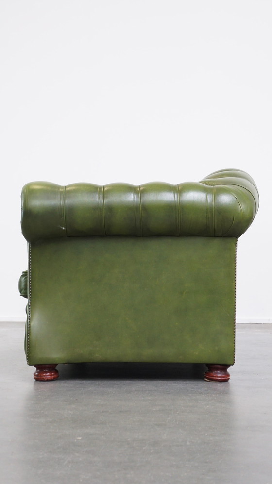 Image 1 of Grünes Rindsleder 2,5-Sitzer Chesterfield Sofa