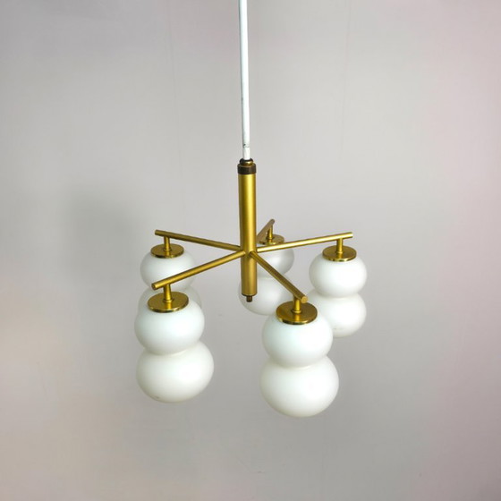 Image 1 of Mid-century lamp 1960s milk glass with brass