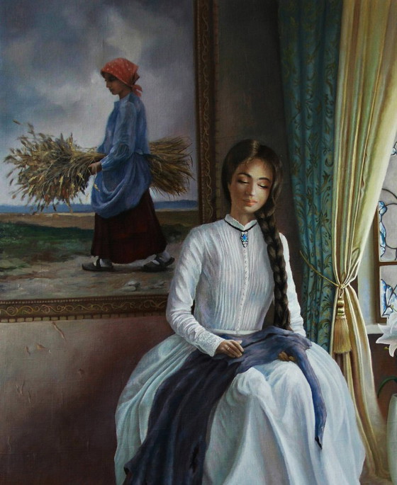 Original Oil Painting Symbolism Portrait Of A Girl A Little Parable – Paintings & Drawings, Canvas (photo 2 of 10)