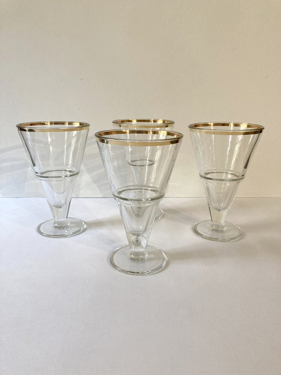 Image 1 of 4 cuencos de postre de cristal con bordes dorados, La Rochère, Francia