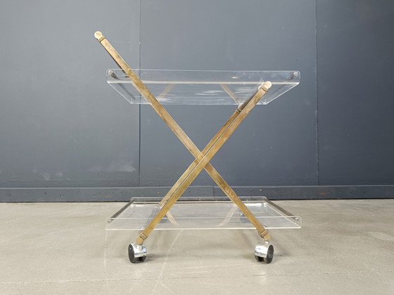 Image 1 of Vintage brass and lucite trolley, 1970s