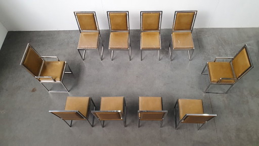 Willy Rizzo Vintage SQ Stuhlset, Hollywood Regency, 70er Jahre, Design aus Italien – eetkamerstoelen, Skai