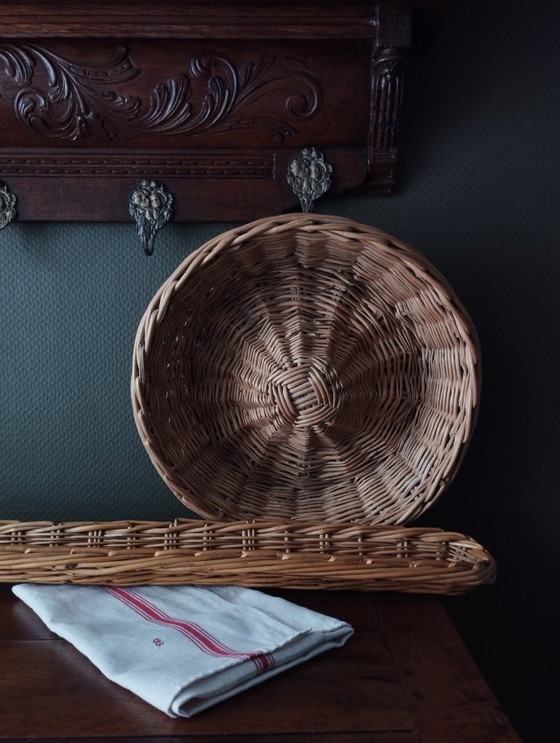 Image 1 of Antico grande cesto da panettiere in vimini intrecciato - Baguette