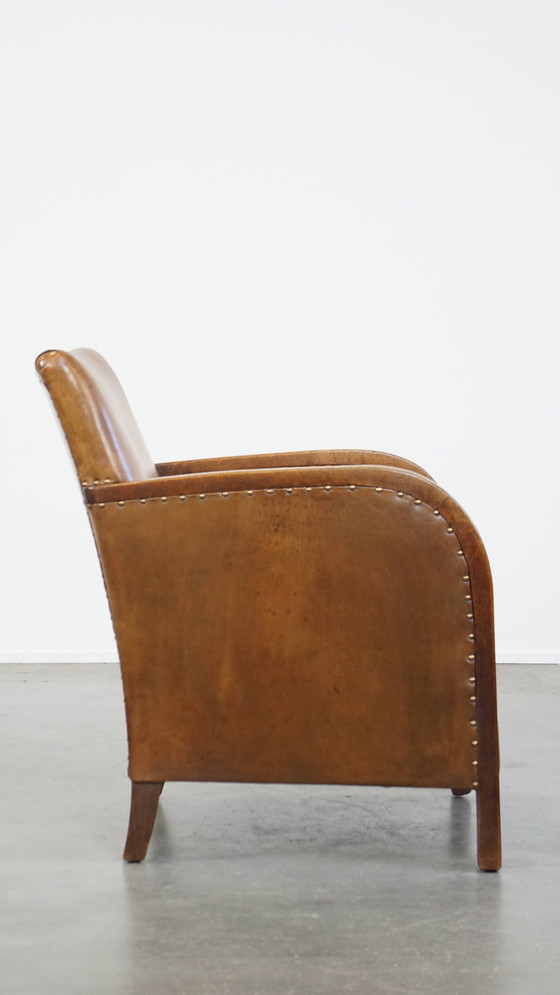 Image 1 of Poltrona in stile Art Déco in pelle di pecora e legno