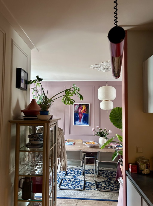 Zeldzame Space Age Hanglamp in Dieprood – Verstelbaar Design uit de Jaren 70