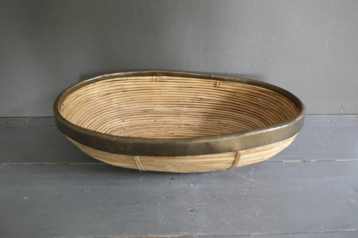 Ciotola/cestino vintage in rattan Gabriella Crespi ovale