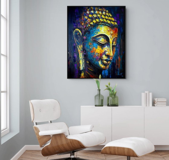 Image 1 of Unique hand-painted Buddha painting "Soul Echo" – Seksak Jaichumchen – 100 × 120 cm