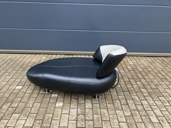 Image 1 of Leolux Kikko Chaise longue relax Senso pelle nera ZGAN!!!