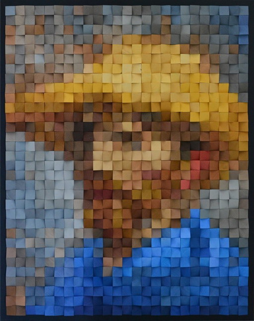Van Gogh en pixels - Portrait en mosaïque de bois