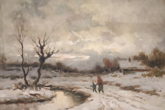 Image 1 of Dipinto ad olio su tela, Paesaggio invernale, firmato Karpoff