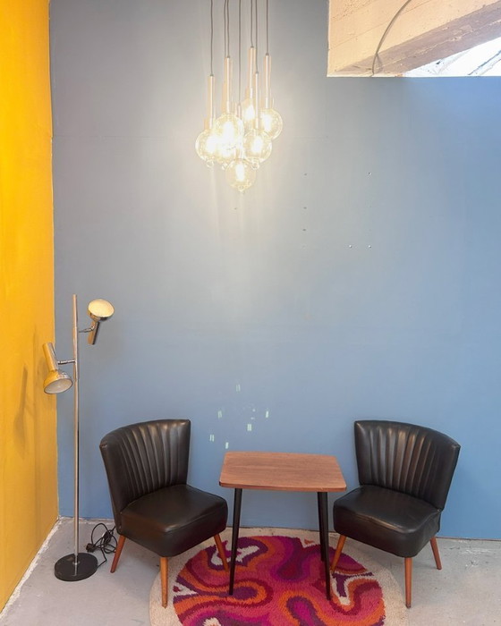 Image 1 of Lampada a sospensione vintage a 7 sfere – vetro soffiato e cromo – anni '70