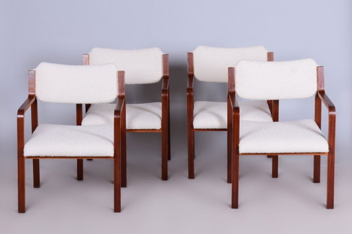 Set of Four Restored Mid Century Chairs, by Ludvik Volak, Mahogany, Czech, 1960s – eetkamerstoelen, Textile, Wood