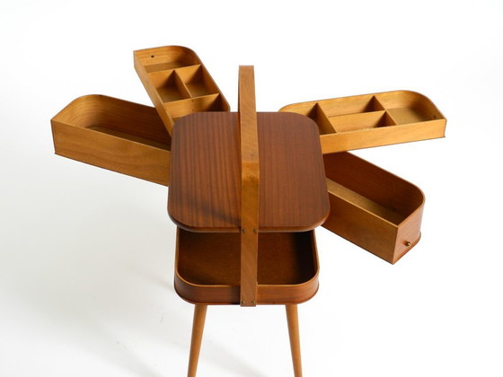 Image 1 of Beautiful original Mid Century teak sewing box with hinged compartments