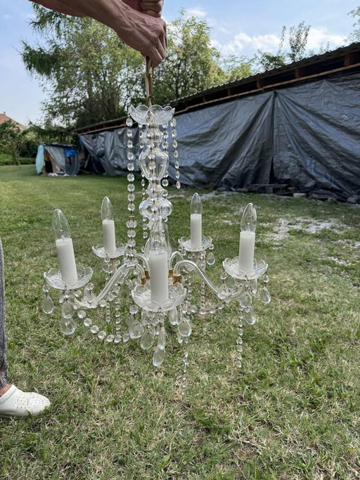 Lustre Vintage en Cristal avec Bras en Verre, Années 1960