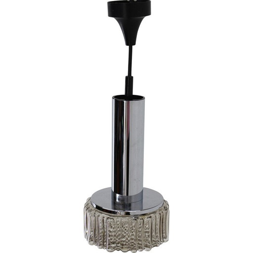 Lampe suspendue vintage en chrome et verre, Allemagne, années 1980