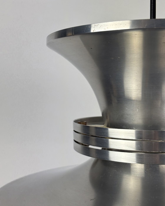 Image 1 of Danish Space Age UFO Brushed Aluminum Pendant Lamp Sputnik design Mid Century Modern 70s Industrial Minimalist 1970s Denmark